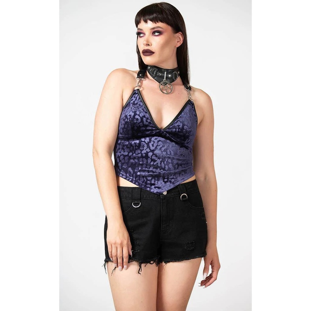 Killstar alley‎ cat halter top plum leopard print